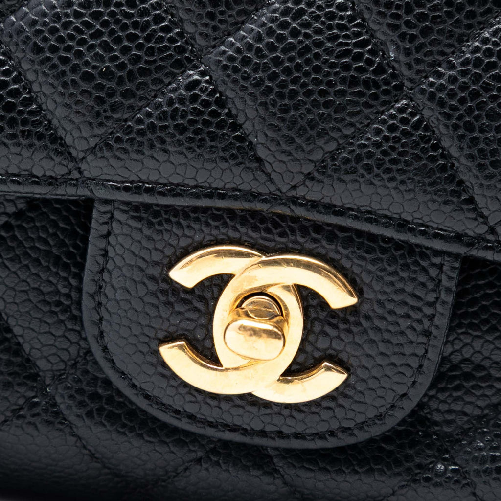 Second hand Chanel Classic Double Flap Medium Caviar Leather Matelassè Shoulder Bag Black - Tabita Bags