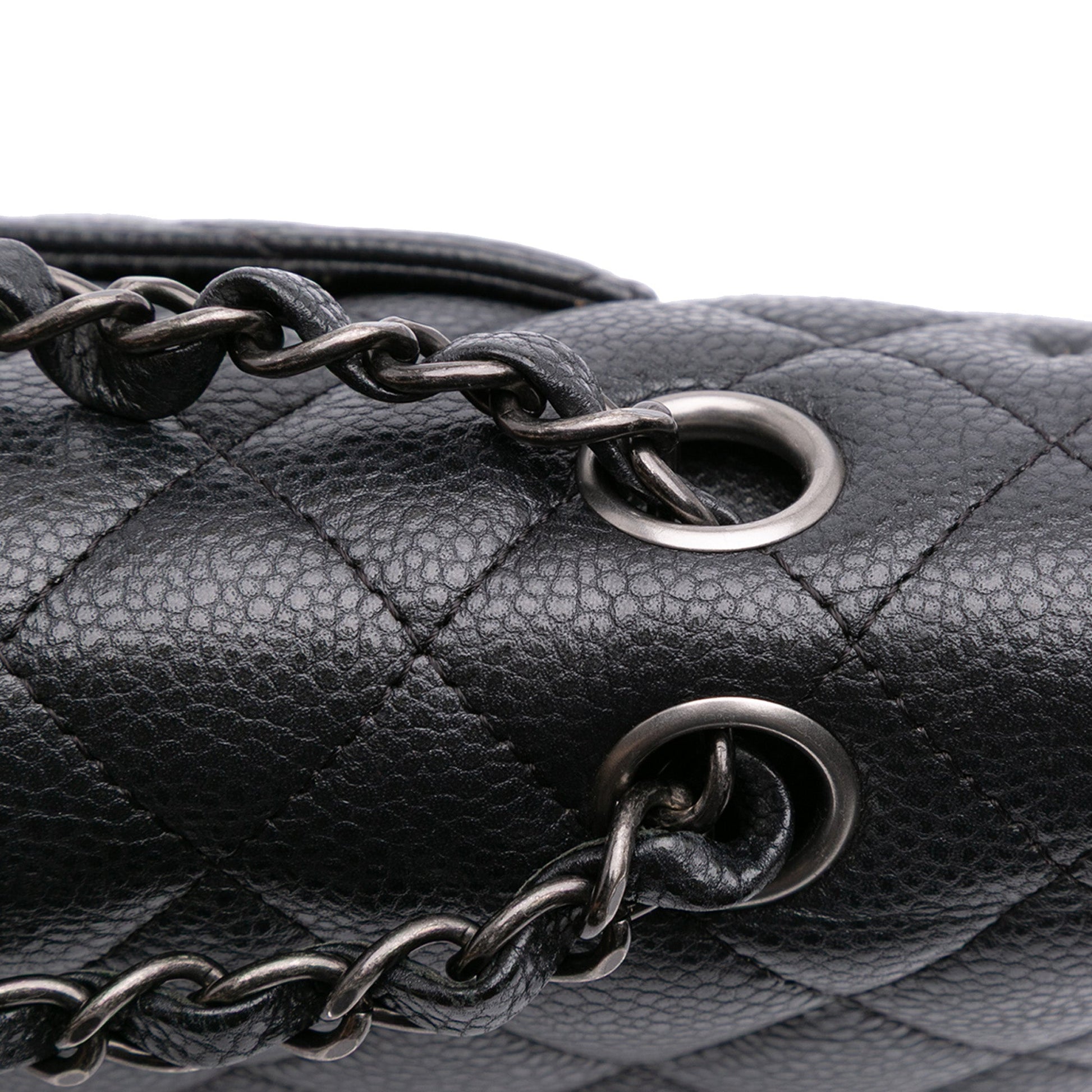 Second hand Chanel Classic Double Flap Medium Caviar Leather Matelassè Shoulder Bag Black - Tabita Bags