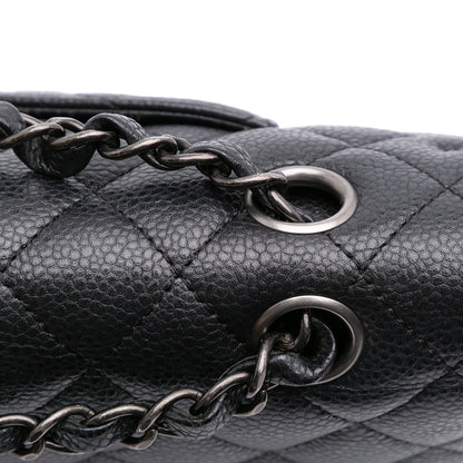 Second hand Chanel Classic Double Flap Medium Caviar Leather Matelassè Shoulder Bag Black - Tabita Bags