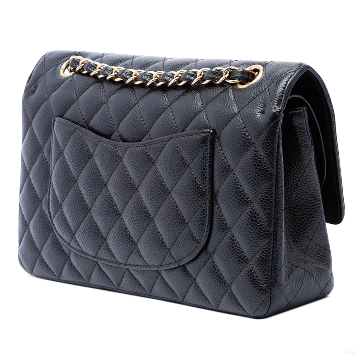 Second hand Chanel Classic Double Flap Medium Caviar Leather Matelassè Shoulder Bag Black - Tabita Bags