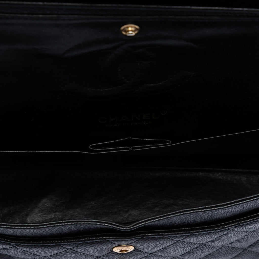 Second hand Chanel Classic Double Flap Medium Caviar Leather Matelassè Shoulder Bag Black - Tabita Bags