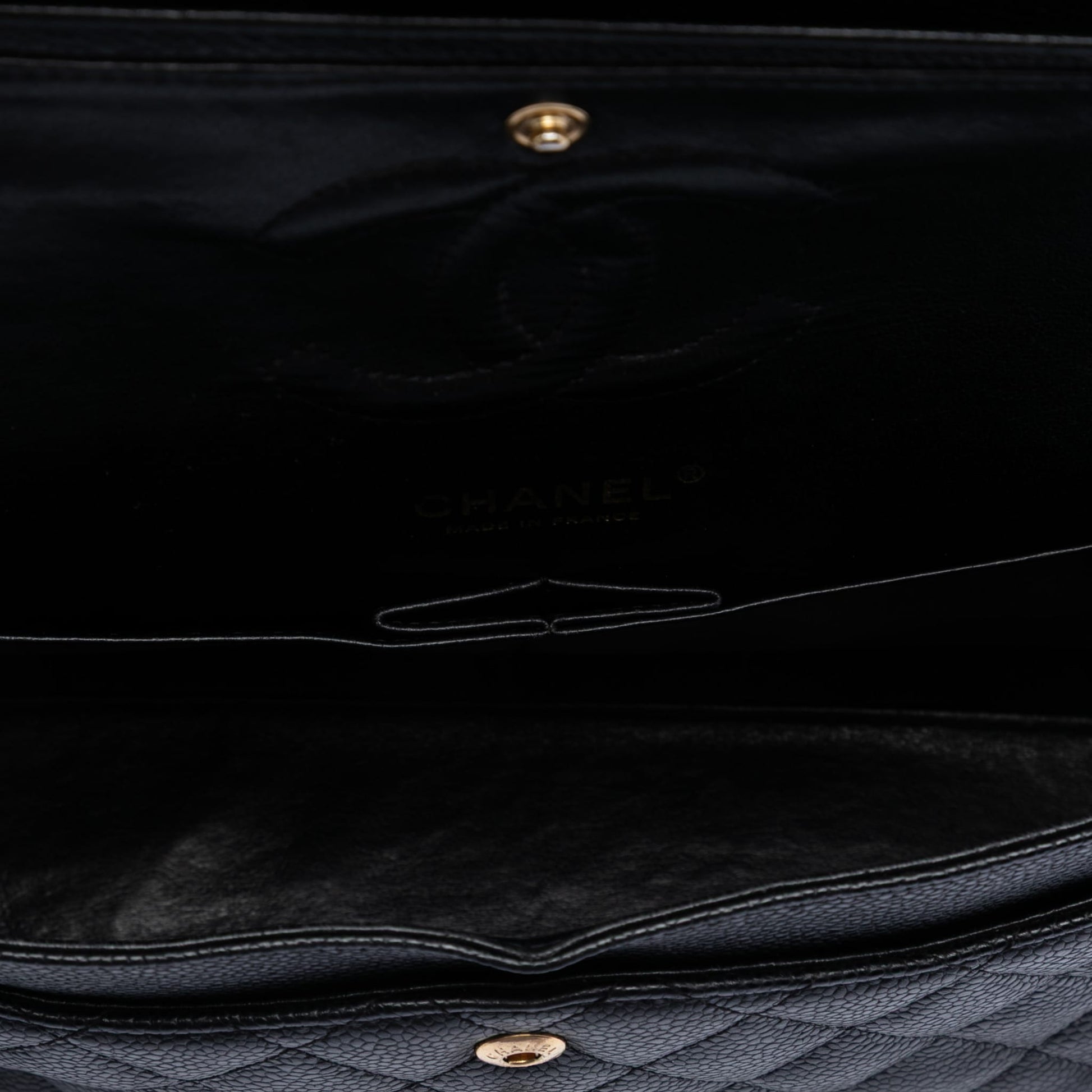 Second hand Chanel Classic Double Flap Medium Caviar Leather Matelassè Shoulder Bag Black - Tabita Bags