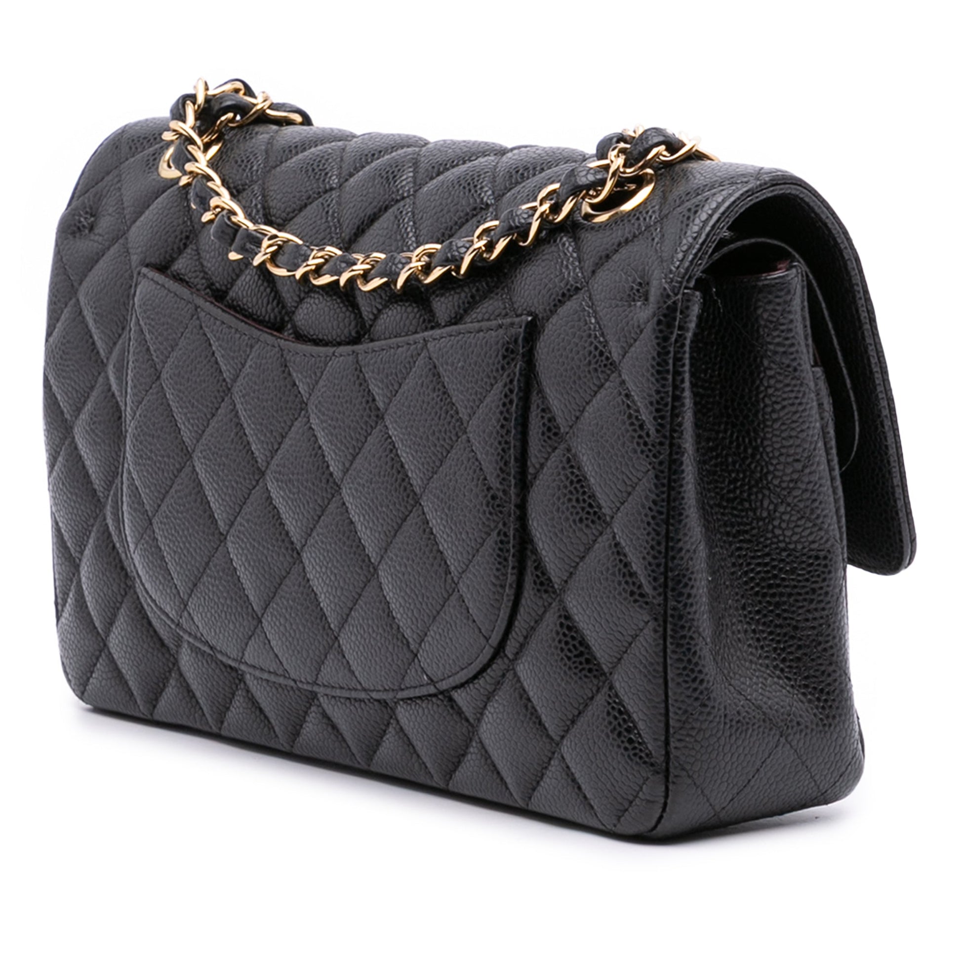Second hand Chanel Classic Double Flap Medium Caviar Leather Matelassè Shoulder Bag Black - Tabita Bags
