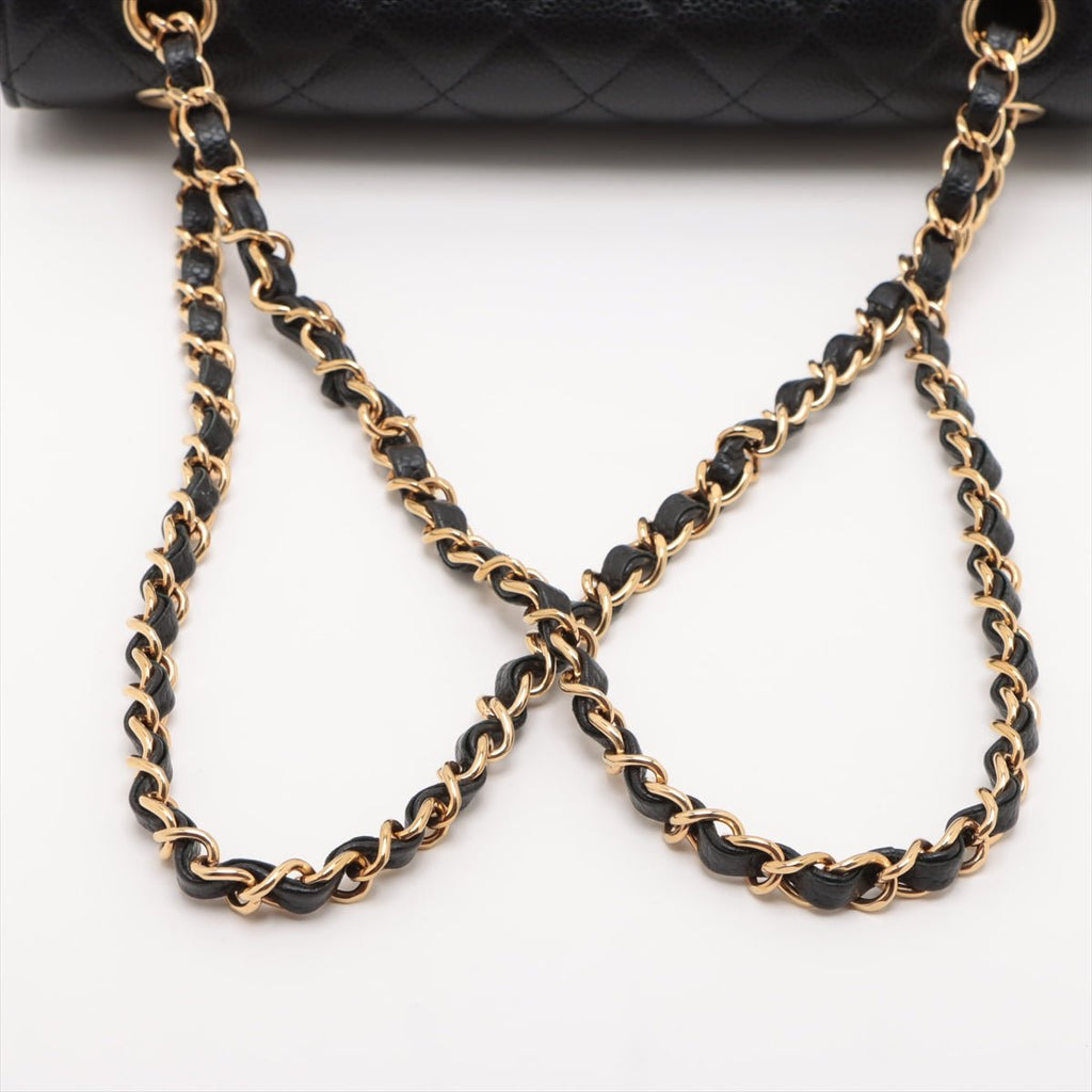 Second hand Chanel Classic Double Flap Medium Caviar Leather Matelassè Shoulder Bag Black - Tabita Bags