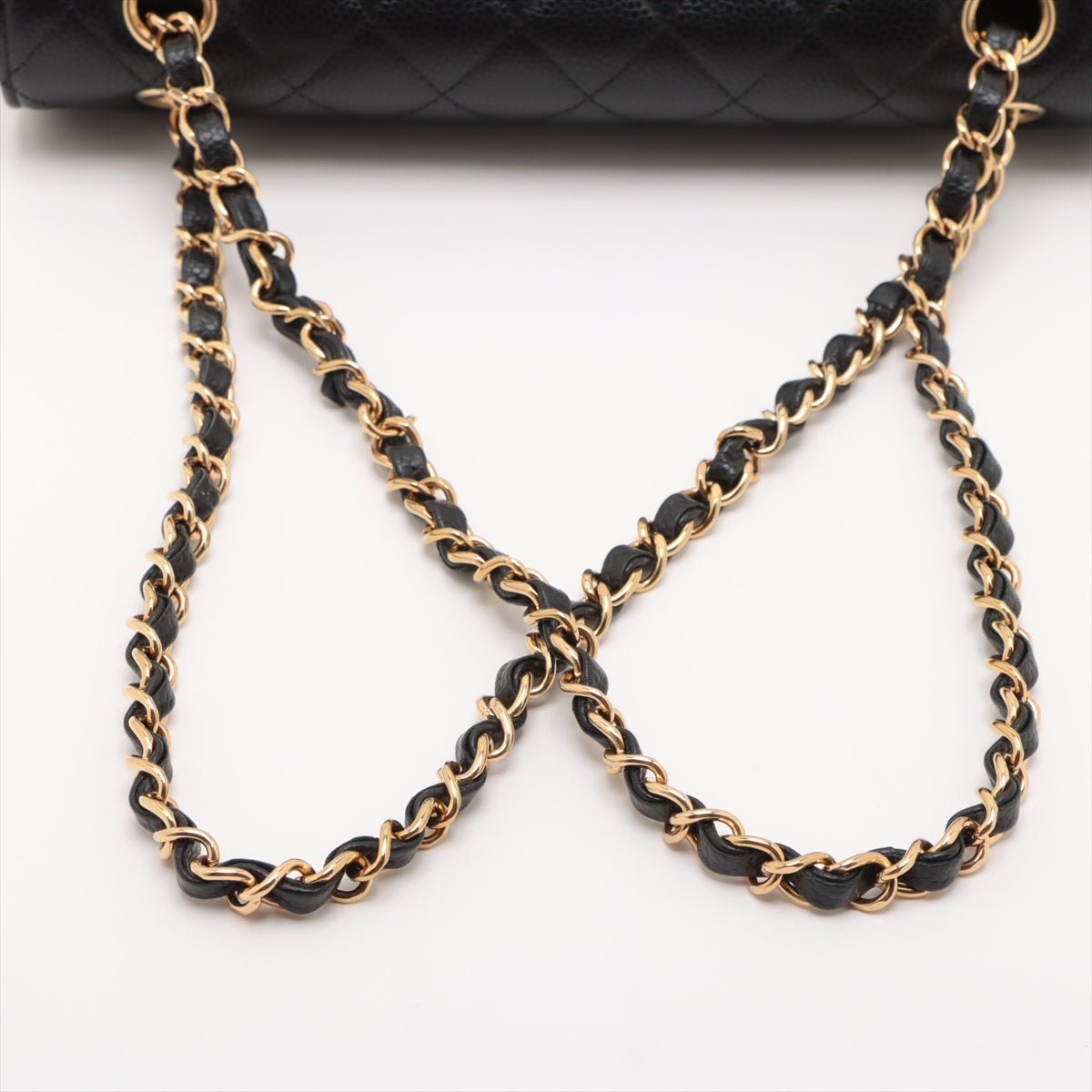 Second hand Chanel Classic Double Flap Medium Caviar Leather Matelassè Shoulder Bag Black - Tabita Bags