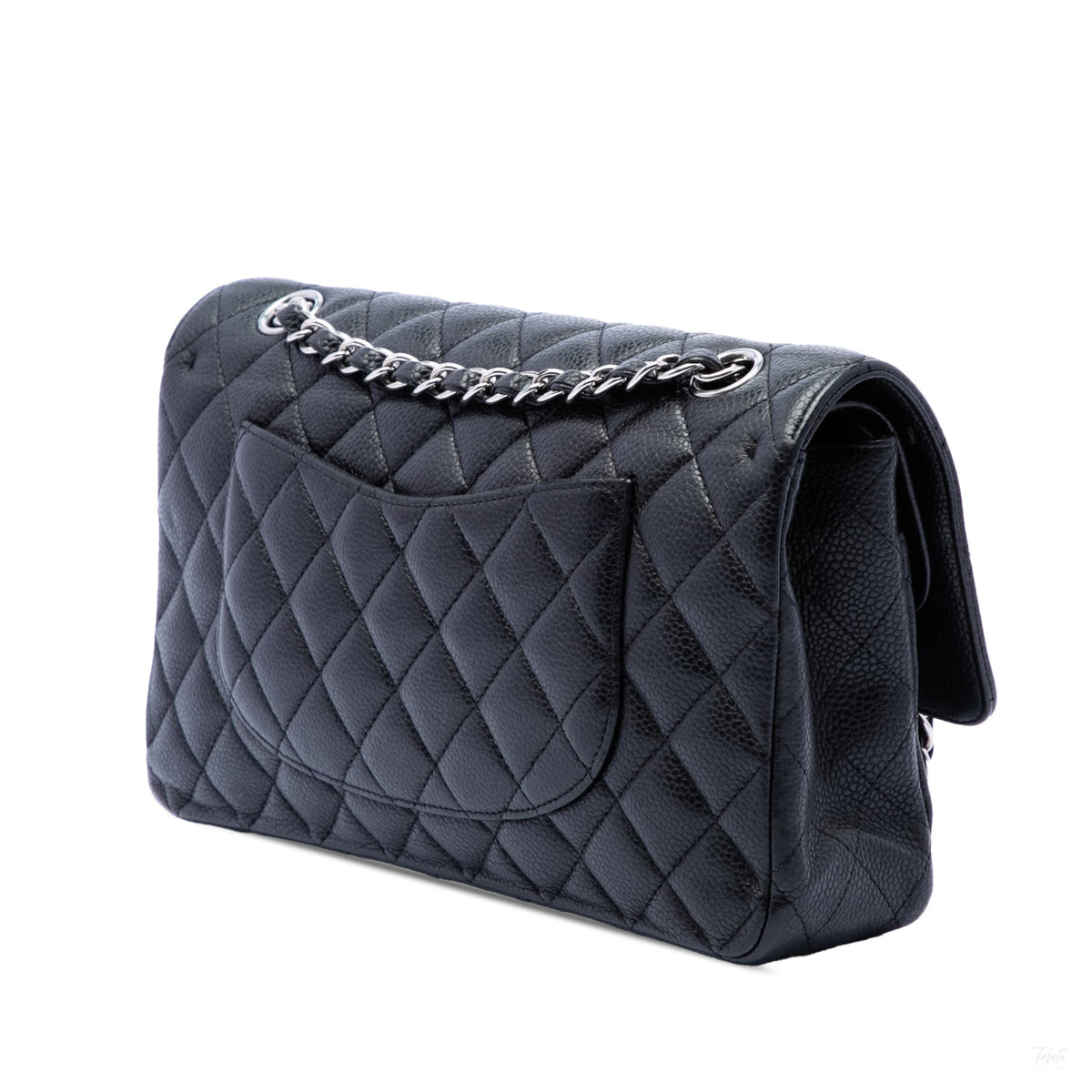Second hand Chanel Classic Double Flap Medium Caviar Leather Matelassè Shoulder Bag Black - Tabita Bags