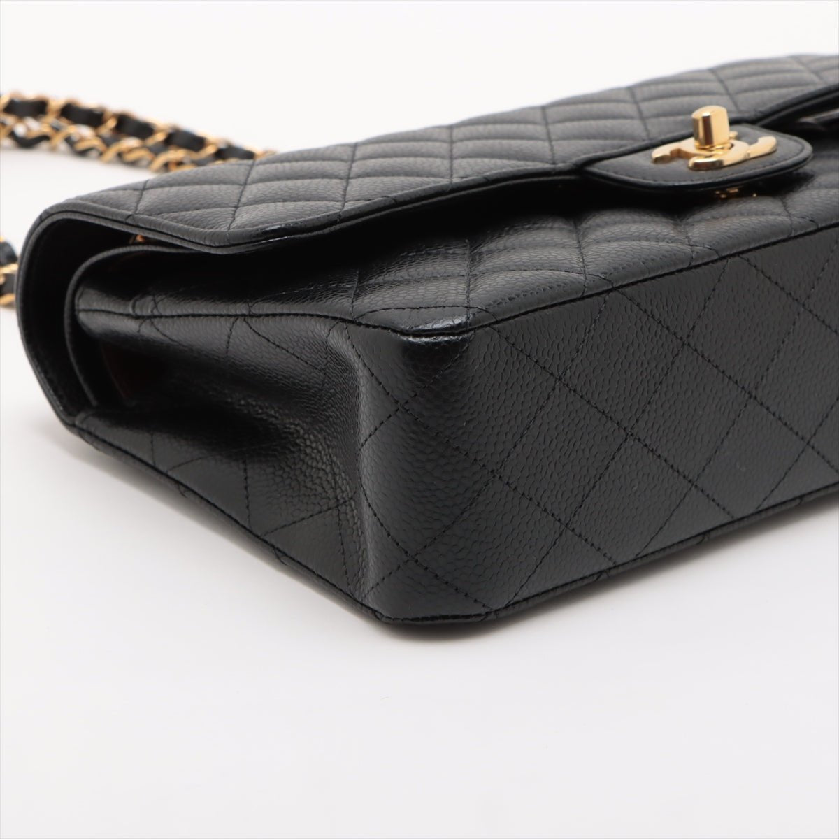 Second hand Chanel Classic Double Flap Medium Caviar Leather Matelassè Shoulder Bag Black - Tabita Bags