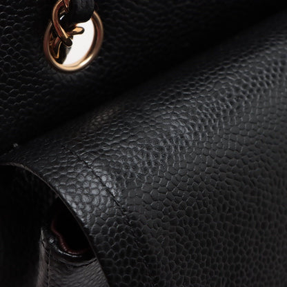 Second hand Chanel Classic Double Flap Medium Caviar Leather Matelassè Shoulder Bag Black - Tabita Bags