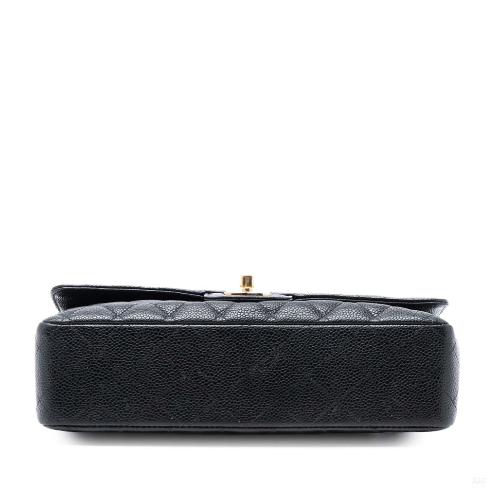 Second hand Chanel Classic Double Flap Medium Caviar Leather Matelassè Shoulder Bag Black - Tabita Bags
