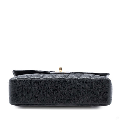 Second hand Chanel Classic Double Flap Medium Caviar Leather Matelassè Shoulder Bag Black - Tabita Bags