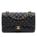 Second hand Chanel Classic Double Flap Medium Caviar Leather Matelassè Shoulder Bag Black - Tabita Bags