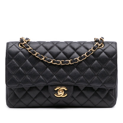 Second hand Chanel Classic Double Flap Medium Caviar Leather Matelassè Shoulder Bag Black - Tabita Bags
