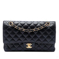 Second hand Chanel Classic Double Flap Medium Caviar Leather Matelassè Shoulder Bag Black - Tabita Bags