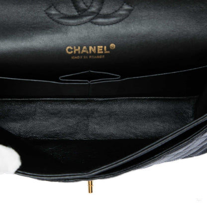 Second hand Chanel Classic Double Flap Medium Caviar Leather Matelassè Shoulder Bag Black - Tabita Bags