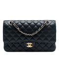 Second hand Chanel Classic Double Flap Medium Caviar Leather Matelassè Shoulder Bag Blue - Tabita Bags