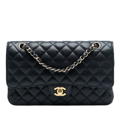 Second hand Chanel Classic Double Flap Medium Caviar Leather Matelassè Shoulder Bag Blue - Tabita Bags