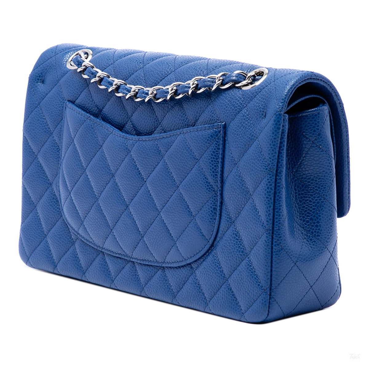 Second hand Chanel Classic Double Flap Medium Caviar Leather Matelassè Shoulder Bag Blue - Tabita Bags