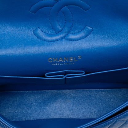 Second hand Chanel Classic Double Flap Medium Caviar Leather Matelassè Shoulder Bag Blue - Tabita Bags