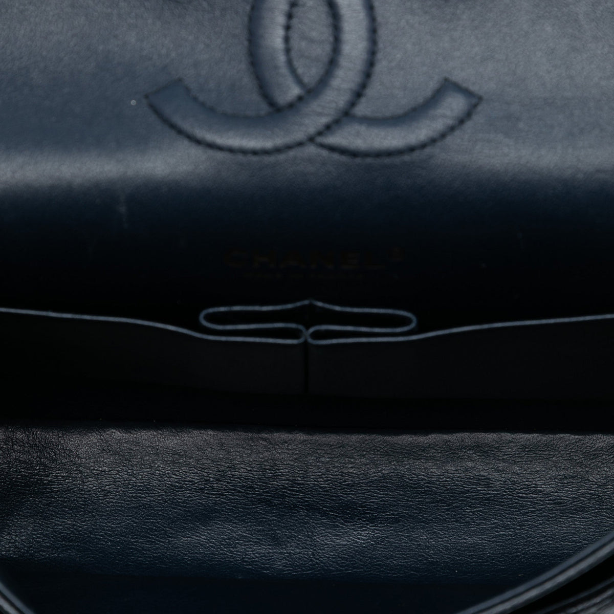 Second hand Chanel Classic Double Flap Medium Caviar Leather Matelassè Shoulder Bag Blue - Tabita Bags