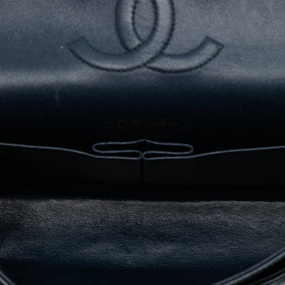 Second hand Chanel Classic Double Flap Medium Caviar Leather Matelassè Shoulder Bag Blue - Tabita Bags