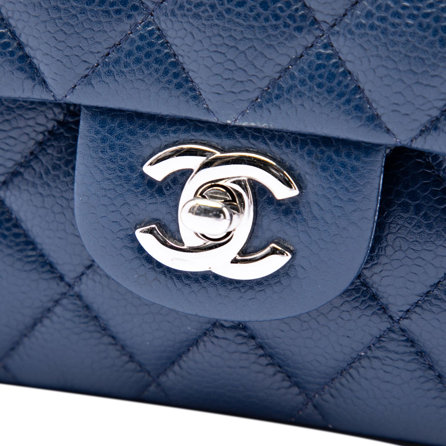 Second hand Chanel Classic Double Flap Medium Caviar Leather Matelassè Shoulder Bag Blue - Tabita Bags