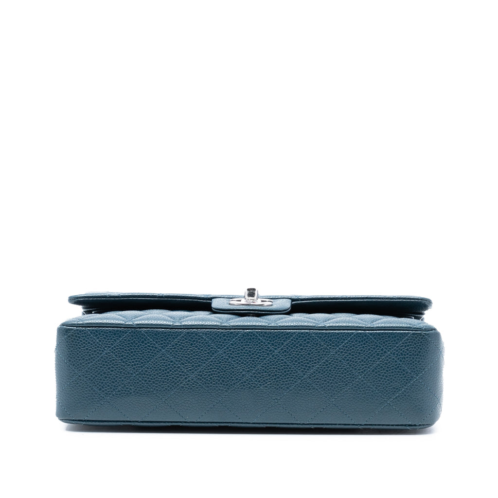 Second hand Chanel Classic Double Flap Medium Caviar Leather Matelassè Shoulder Bag Blue - Tabita Bags