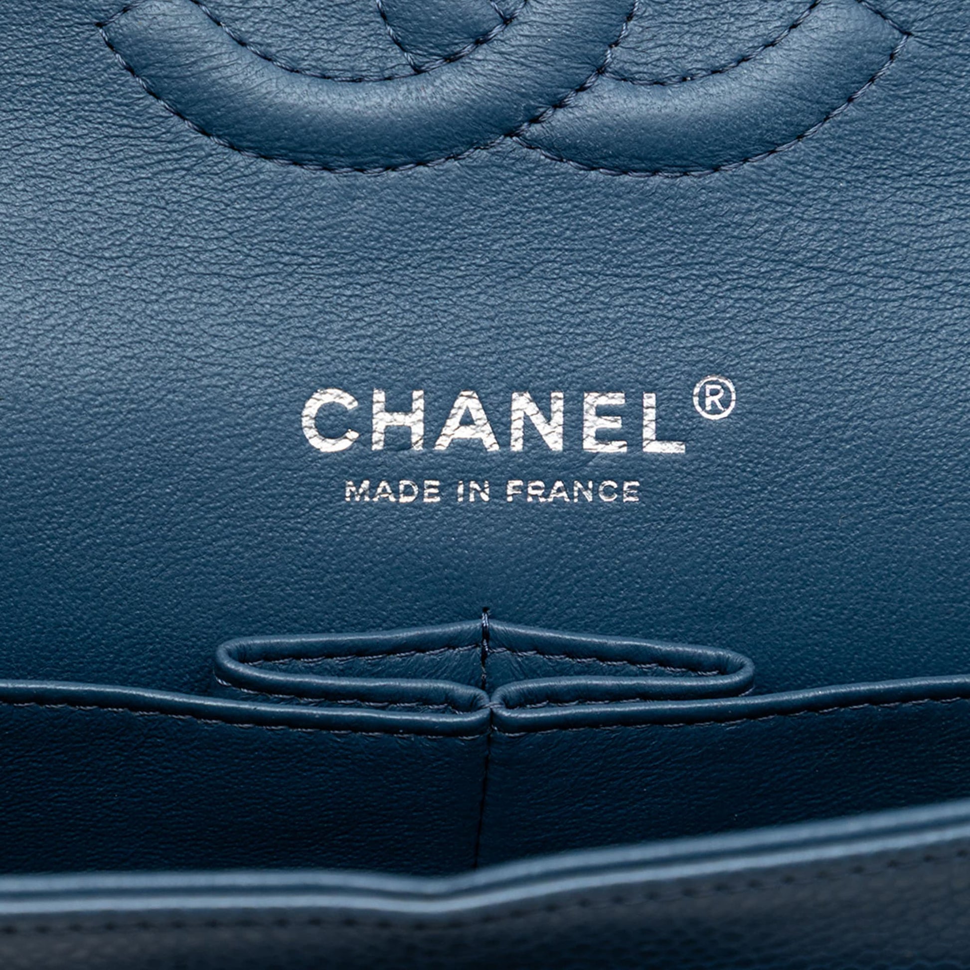Second hand Chanel Classic Double Flap Medium Caviar Leather Matelassè Shoulder Bag Blue - Tabita Bags