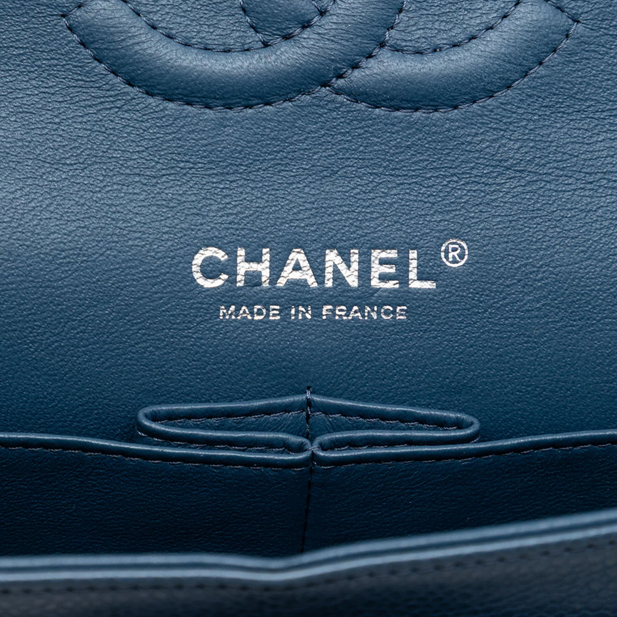 Second hand Chanel Classic Double Flap Medium Caviar Leather Matelassè Shoulder Bag Blue - Tabita Bags