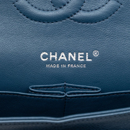 Second hand Chanel Classic Double Flap Medium Caviar Leather Matelassè Shoulder Bag Blue - Tabita Bags