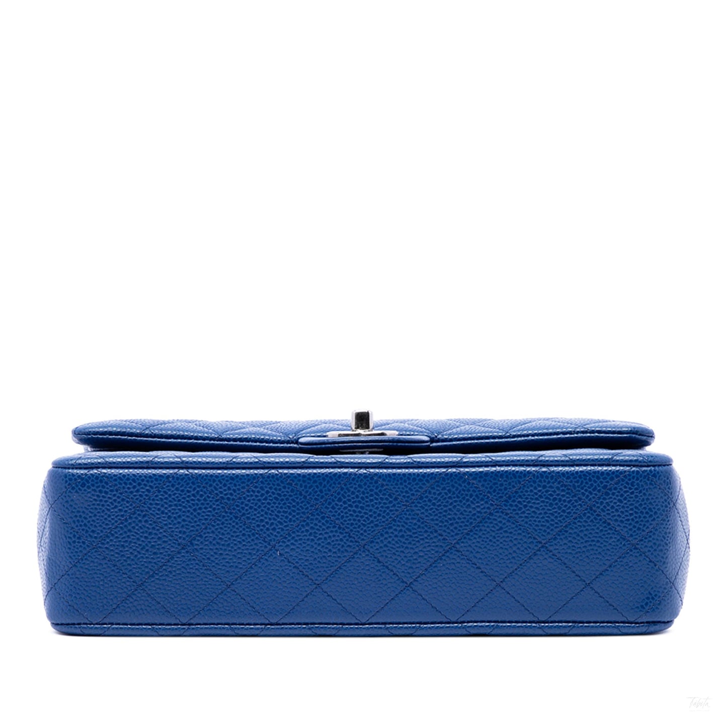 Second hand Chanel Classic Double Flap Medium Caviar Leather Matelassè Shoulder Bag Blue - Tabita Bags
