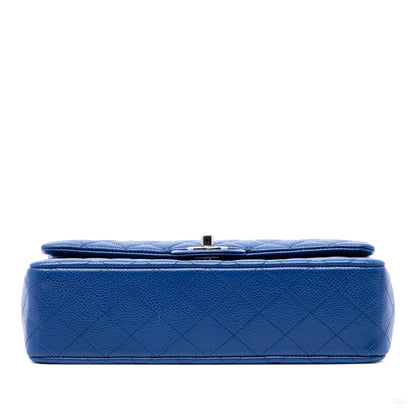 Second hand Chanel Classic Double Flap Medium Caviar Leather Matelassè Shoulder Bag Blue - Tabita Bags