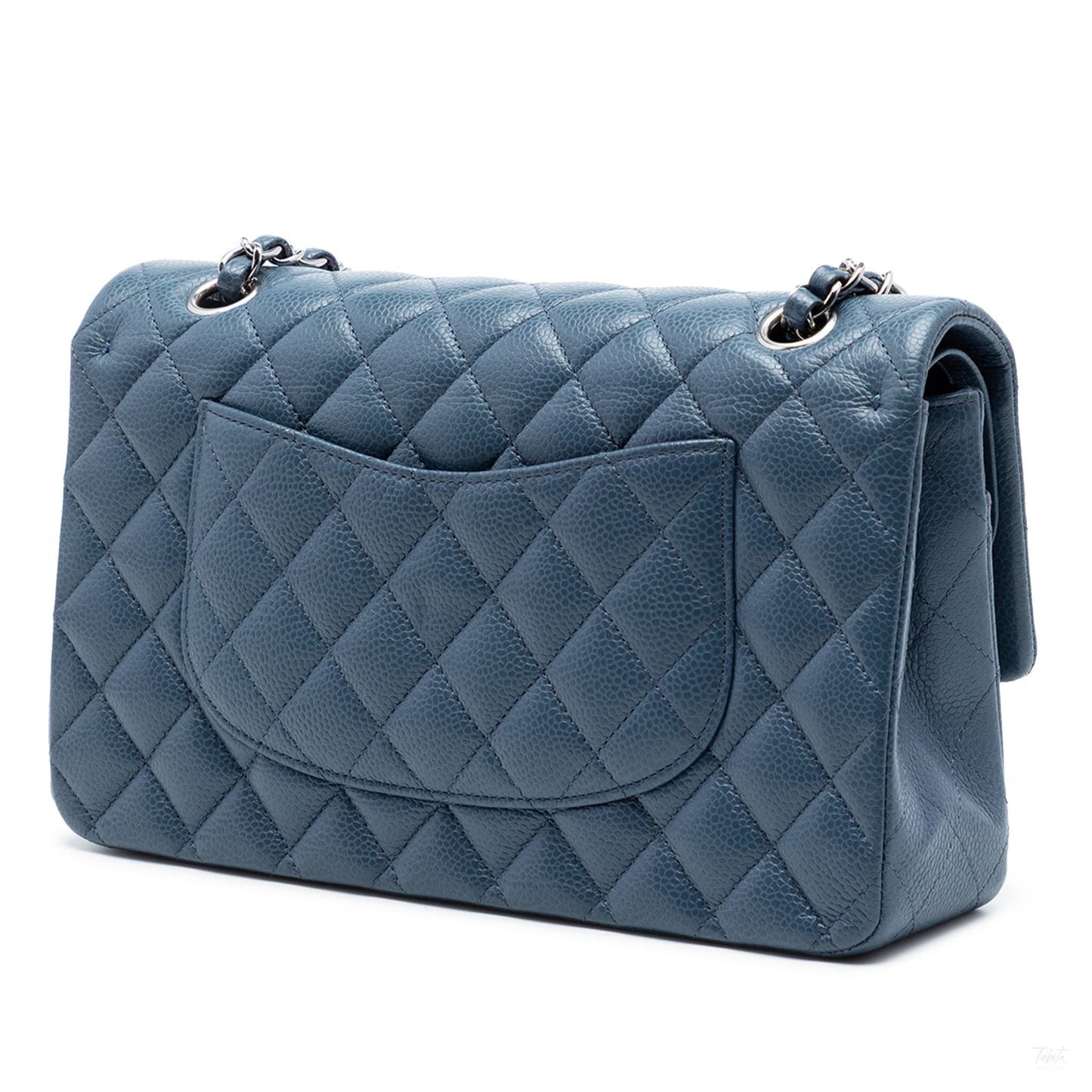 Second hand Chanel Classic Double Flap Medium Caviar Leather Matelassè Shoulder Bag Blue - Tabita Bags