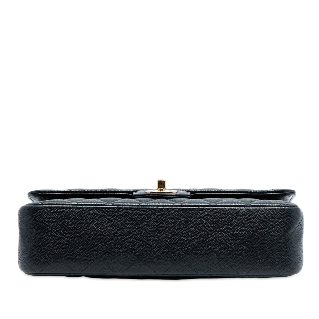 Second hand Chanel Classic Double Flap Medium Caviar Leather Matelassè Shoulder Bag Blue - Tabita Bags
