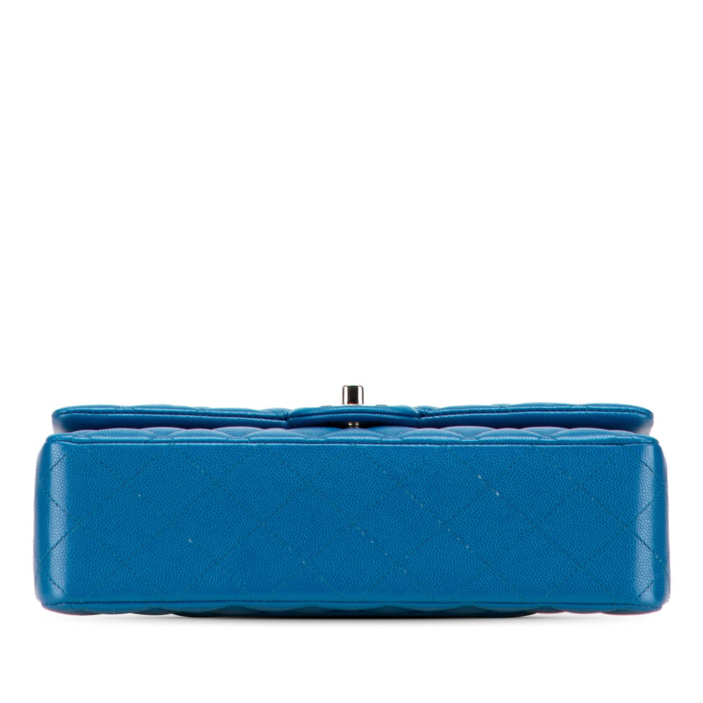 Second hand Chanel Classic Double Flap Medium Caviar Leather Matelassè Shoulder Bag Blue - Tabita Bags