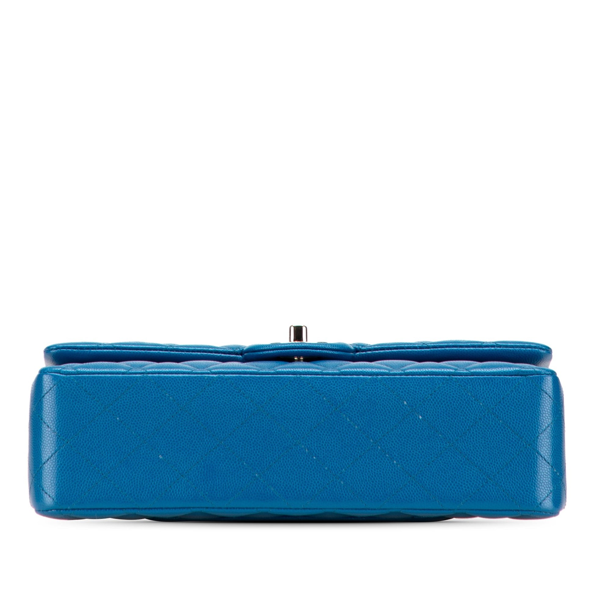 Second hand Chanel Classic Double Flap Medium Caviar Leather Matelassè Shoulder Bag Blue - Tabita Bags