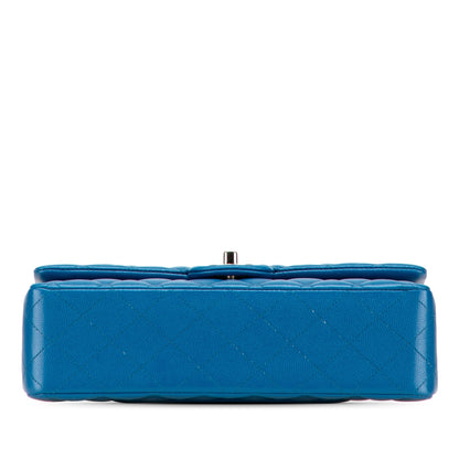 Second hand Chanel Classic Double Flap Medium Caviar Leather Matelassè Shoulder Bag Blue - Tabita Bags