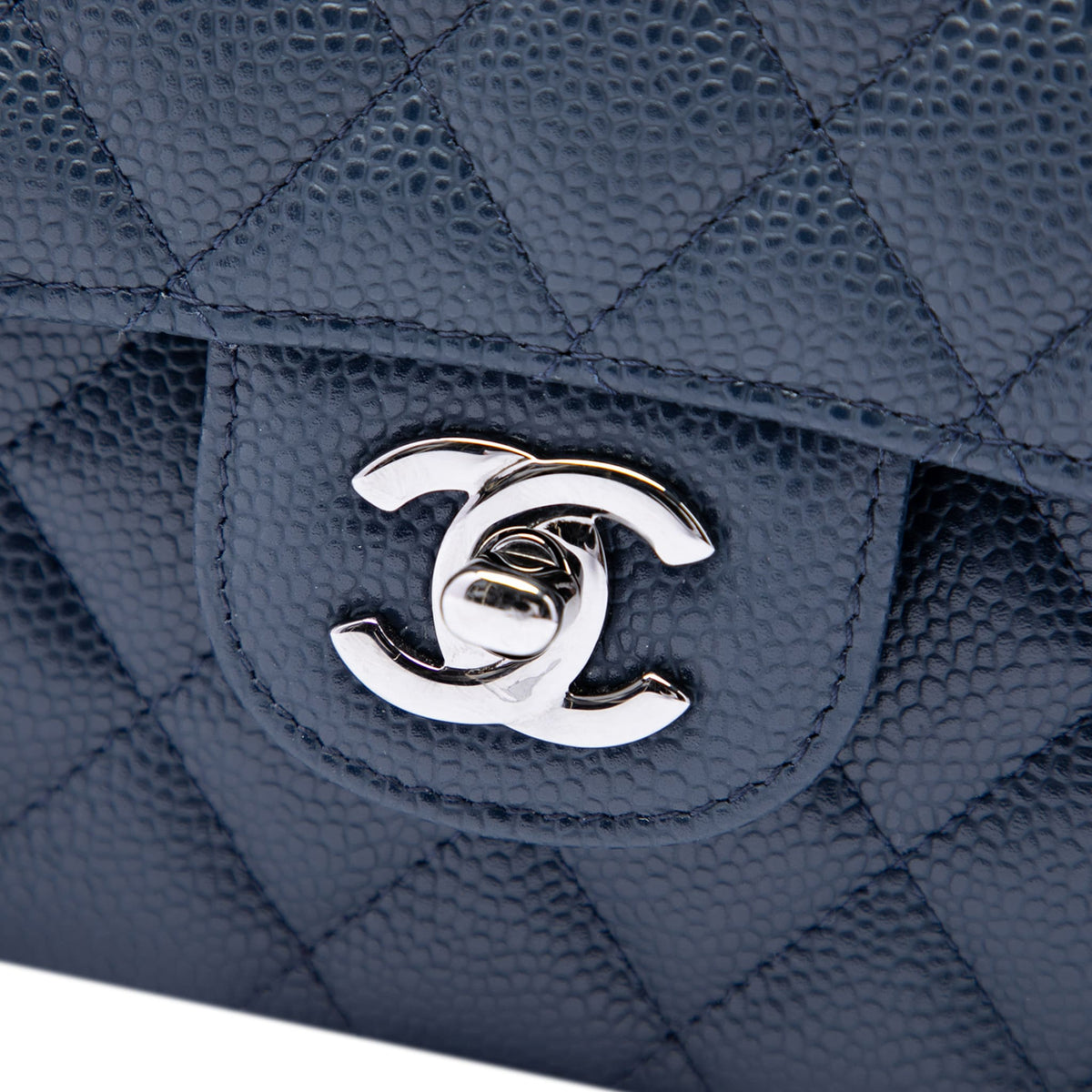 Second hand Chanel Classic Double Flap Medium Caviar Leather Matelassè Shoulder Bag Blue - Tabita Bags