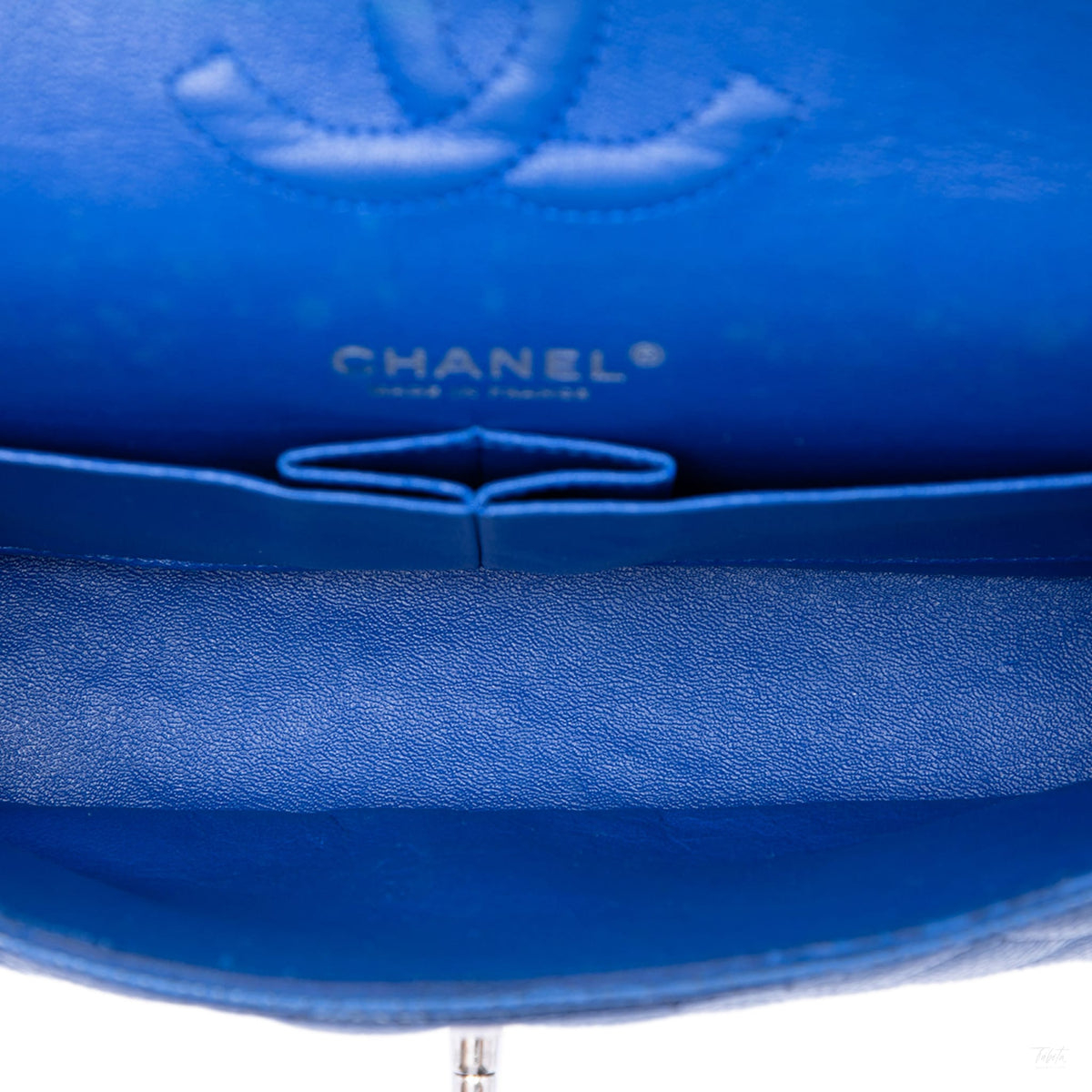 Second hand Chanel Classic Double Flap Medium Caviar Leather Matelassè Shoulder Bag Blue - Tabita Bags