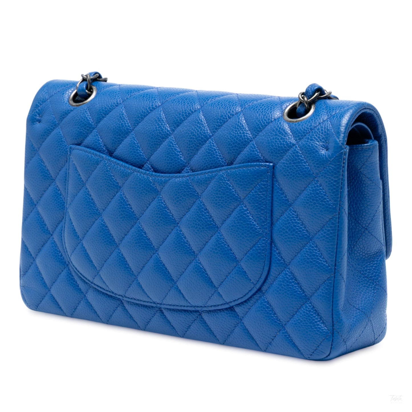 Second hand Chanel Classic Double Flap Medium Caviar Leather Matelassè Shoulder Bag Blue - Tabita Bags