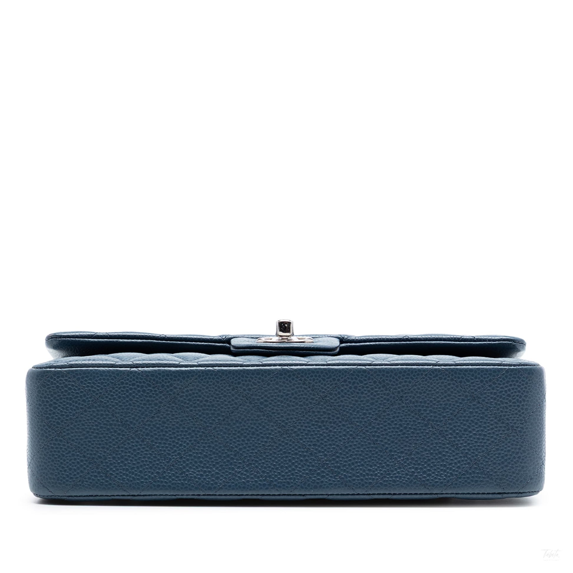 Second hand Chanel Classic Double Flap Medium Caviar Leather Matelassè Shoulder Bag Blue - Tabita Bags