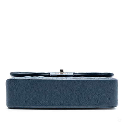 Second hand Chanel Classic Double Flap Medium Caviar Leather Matelassè Shoulder Bag Blue - Tabita Bags