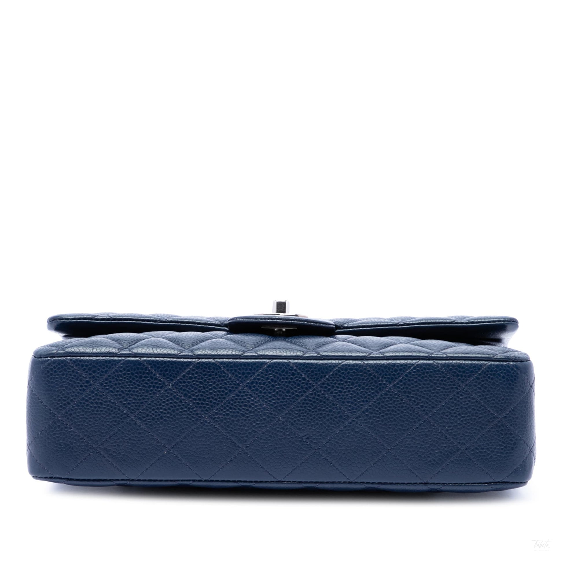 Second hand Chanel Classic Double Flap Medium Caviar Leather Matelassè Shoulder Bag Blue - Tabita Bags