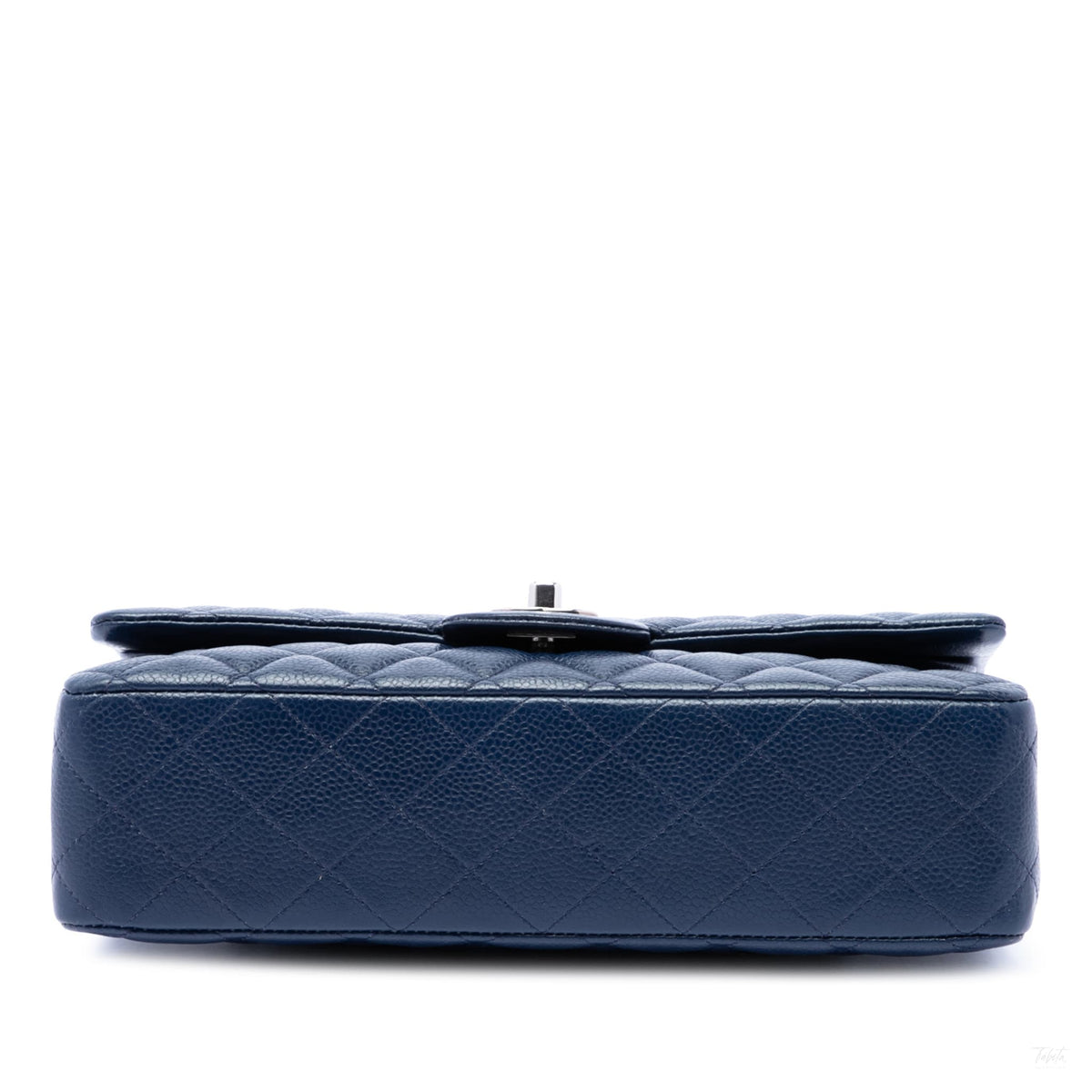 Second hand Chanel Classic Double Flap Medium Caviar Leather Matelassè Shoulder Bag Blue - Tabita Bags