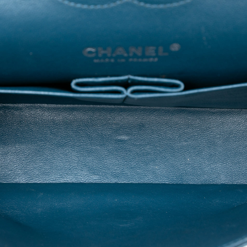 Second hand Chanel Classic Double Flap Medium Caviar Leather Matelassè Shoulder Bag Blue - Tabita Bags