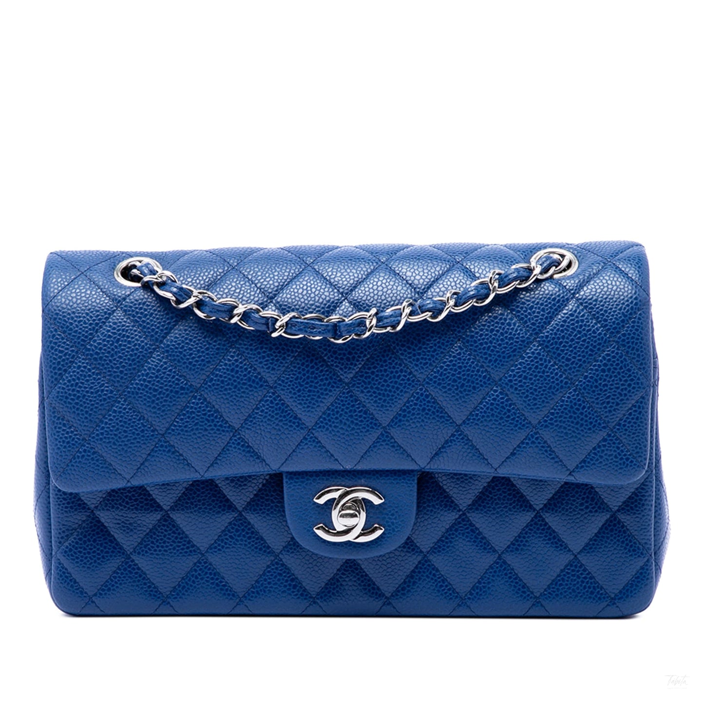 Second hand Chanel Classic Double Flap Medium Caviar Leather Matelassè Shoulder Bag Blue - Tabita Bags