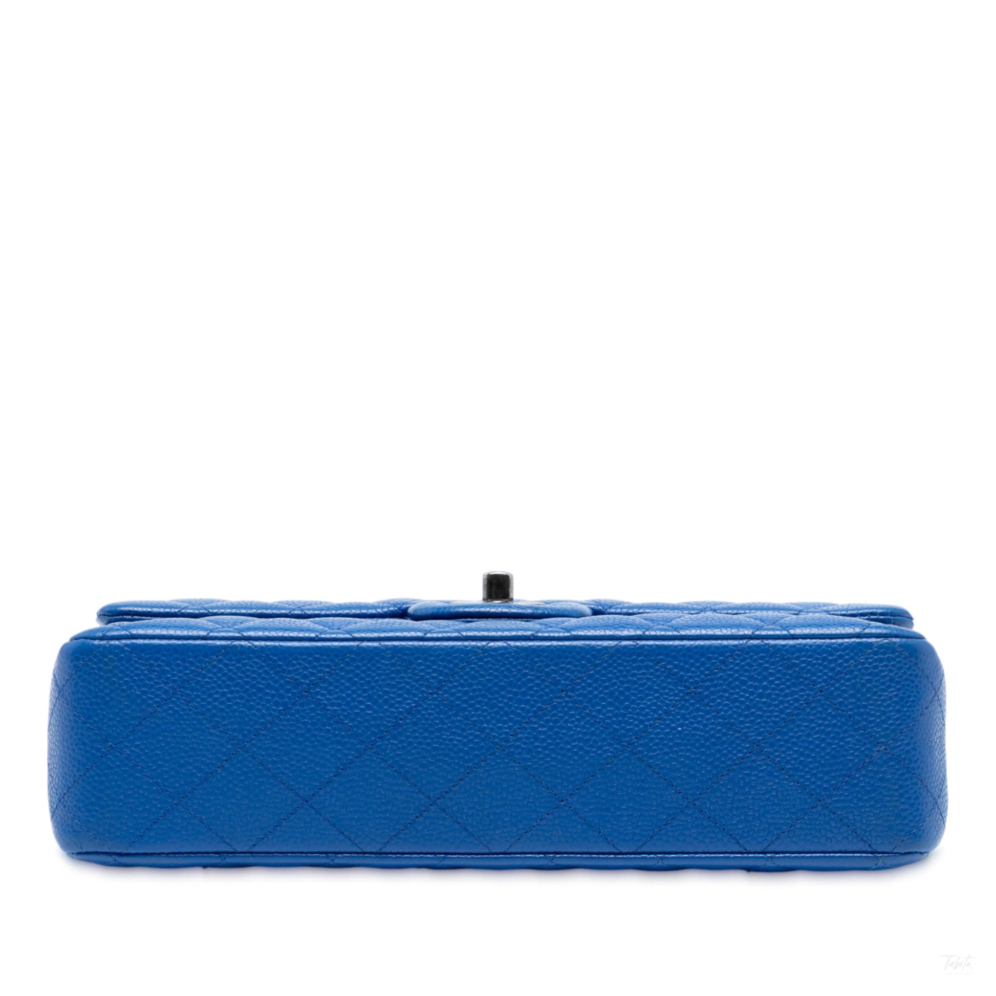 Second hand Chanel Classic Double Flap Medium Caviar Leather Matelassè Shoulder Bag Blue - Tabita Bags