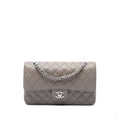 Second hand Chanel Classic Double Flap Medium Caviar Leather Matelassè Shoulder Bag Grey - Tabita Bags