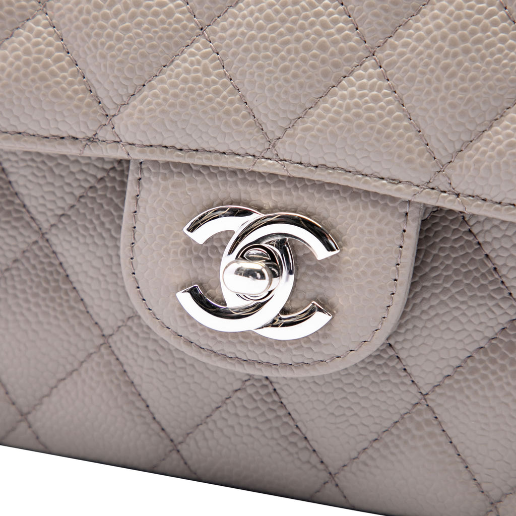 Second hand Chanel Classic Double Flap Medium Caviar Leather Matelassè Shoulder Bag Grey - Tabita Bags