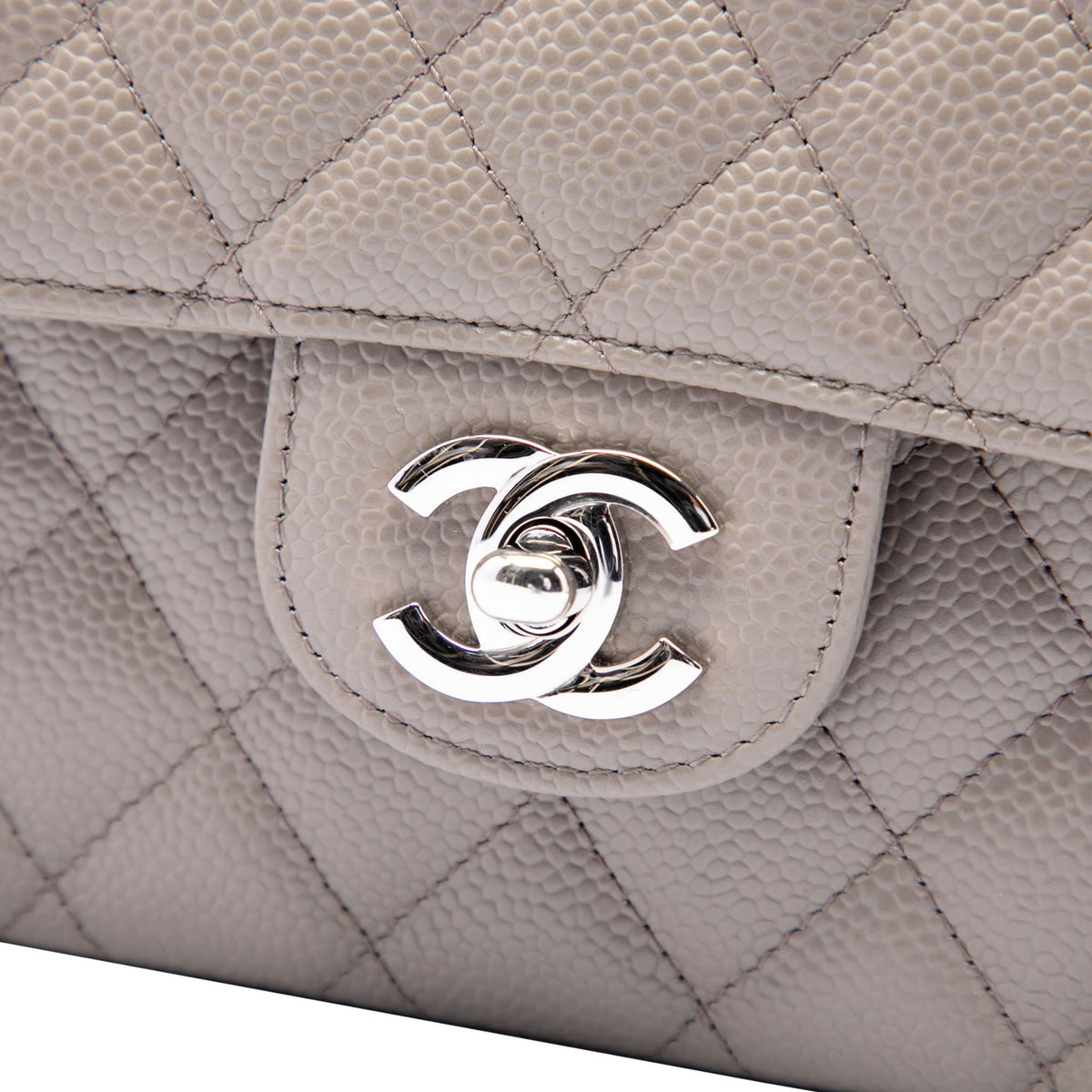 Second hand Chanel Classic Double Flap Medium Caviar Leather Matelassè Shoulder Bag Grey - Tabita Bags
