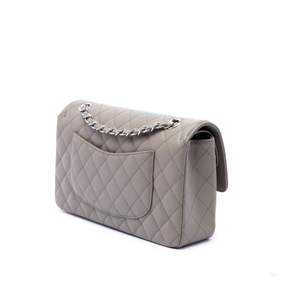 Second hand Chanel Classic Double Flap Medium Caviar Leather Matelassè Shoulder Bag Grey - Tabita Bags